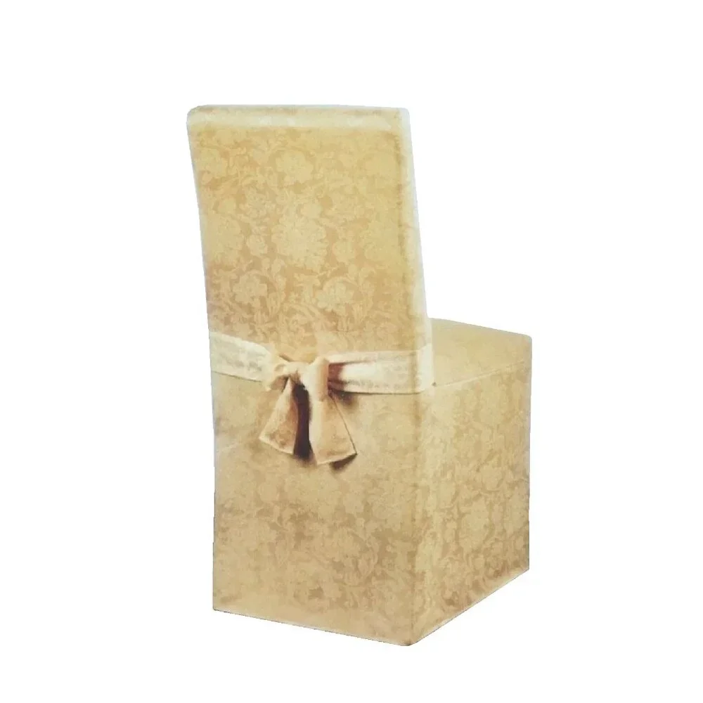 2 brand new YELLOW Holiday Medley Damask Chair Covers for Dining Room Chairs